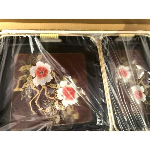 NIB 3 Piece Lacquered Tray Set, Made in Japan, Serving Trays, Set of 3 - Picture 2 of 4